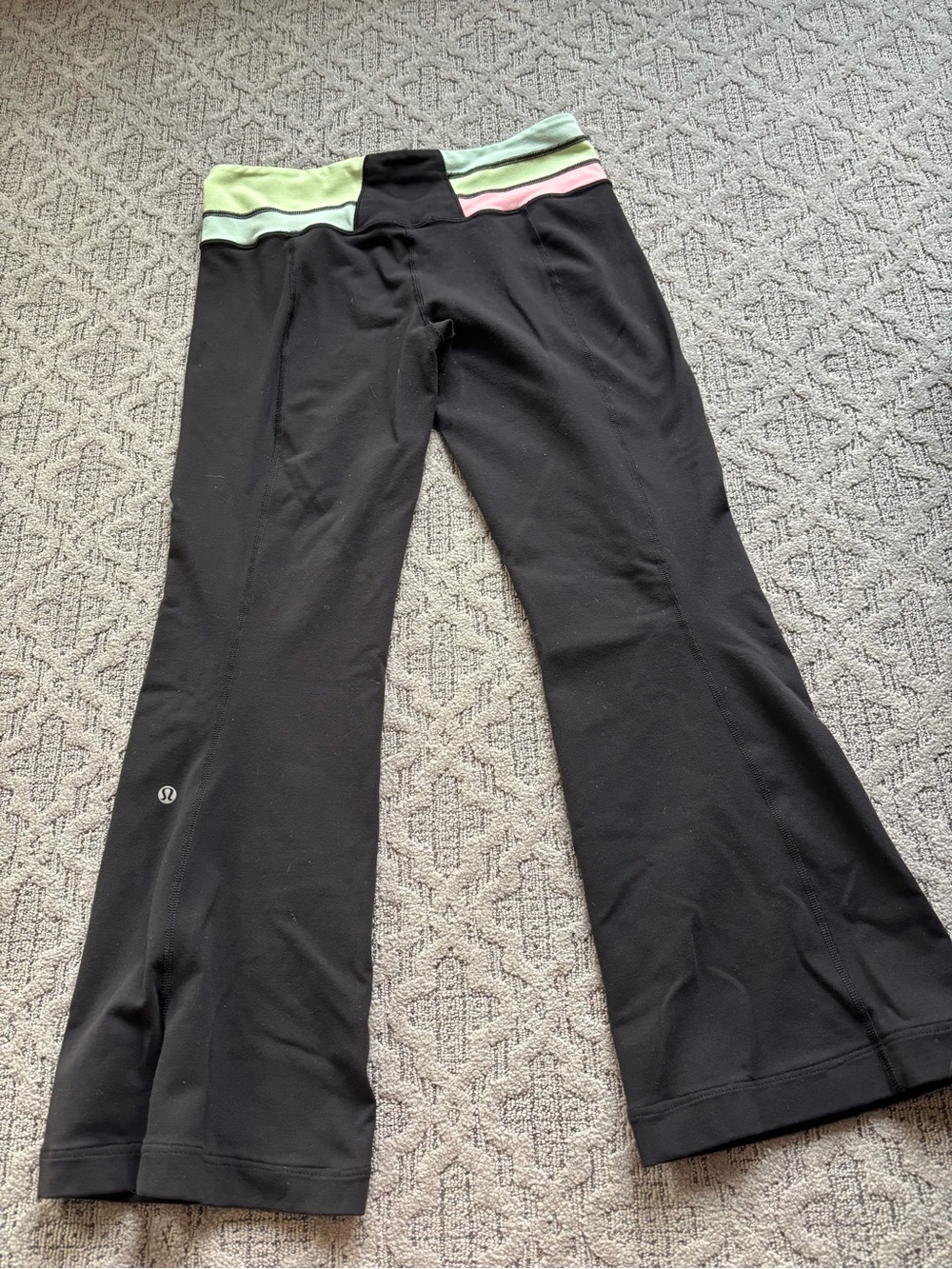 lululemon athletica Black Flared Leggings with Green and Pink Waistband